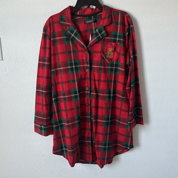Ralph Lauren Plaid Herringbone Twill Sleep Shirt in L - Picture 5 of 10